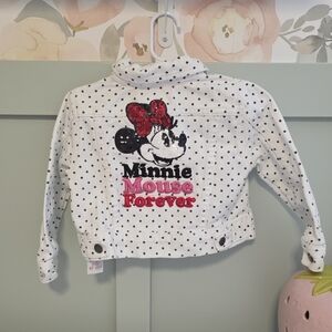 Disney Size 3 Or 3t Cropped White Polka Dot Minnie Mouse Jacket with Red Accent